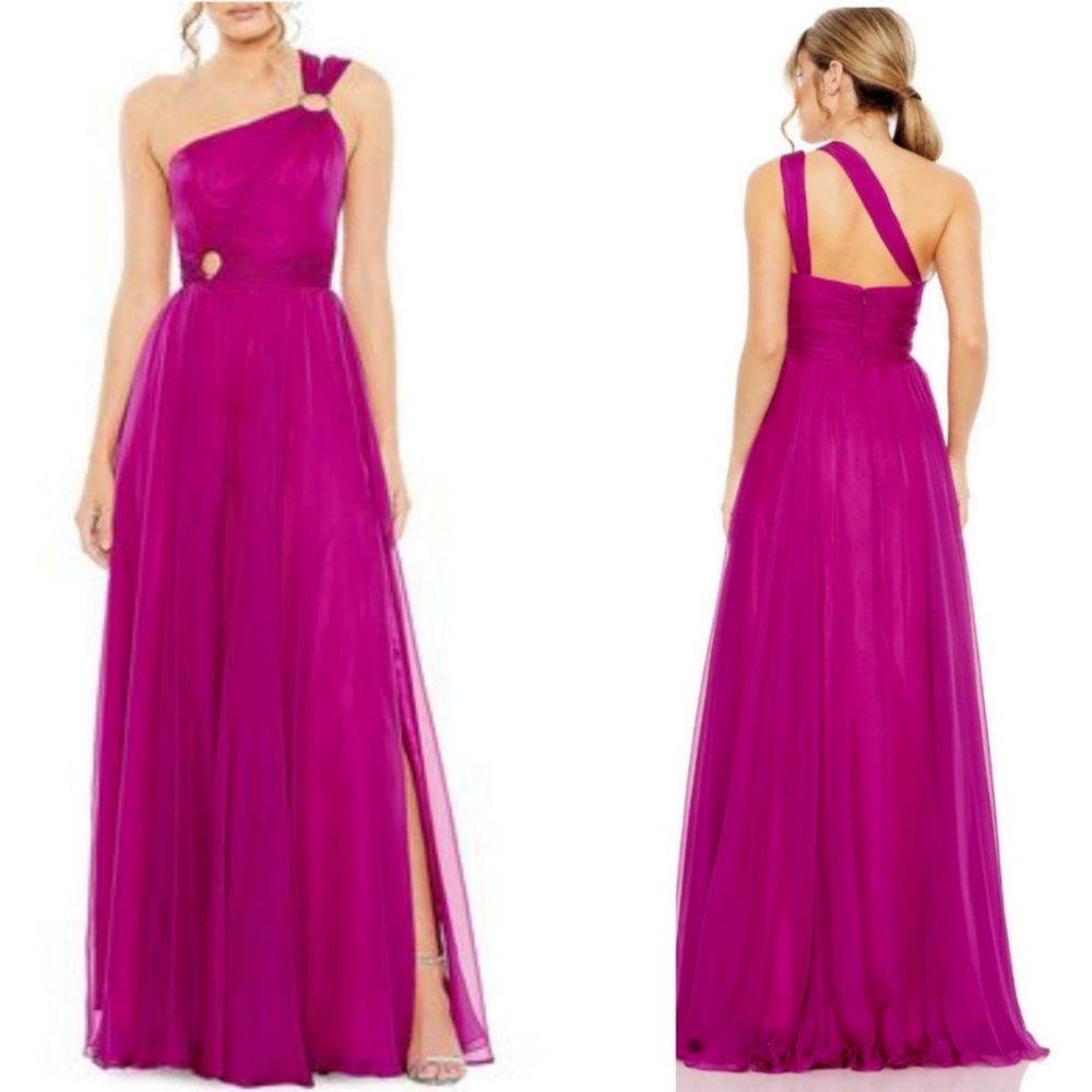 Ieena for Mac Duggal Fushcia One Shoulder Long Formal Dress‎ 55820